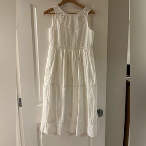 White embroidered midi/maxi cotton Sezane dress. Beautiful spring dress.